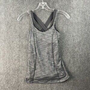 Lululemon Athletica Run For Gold Heathered Gray Black Tank Top SIZE 2 EUC